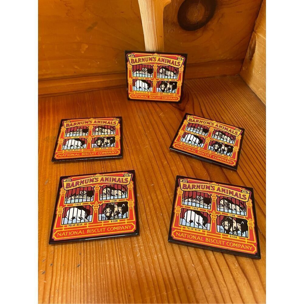 Barnum's Animals National Biscuit Company Porcelain Fridge Magnet x5